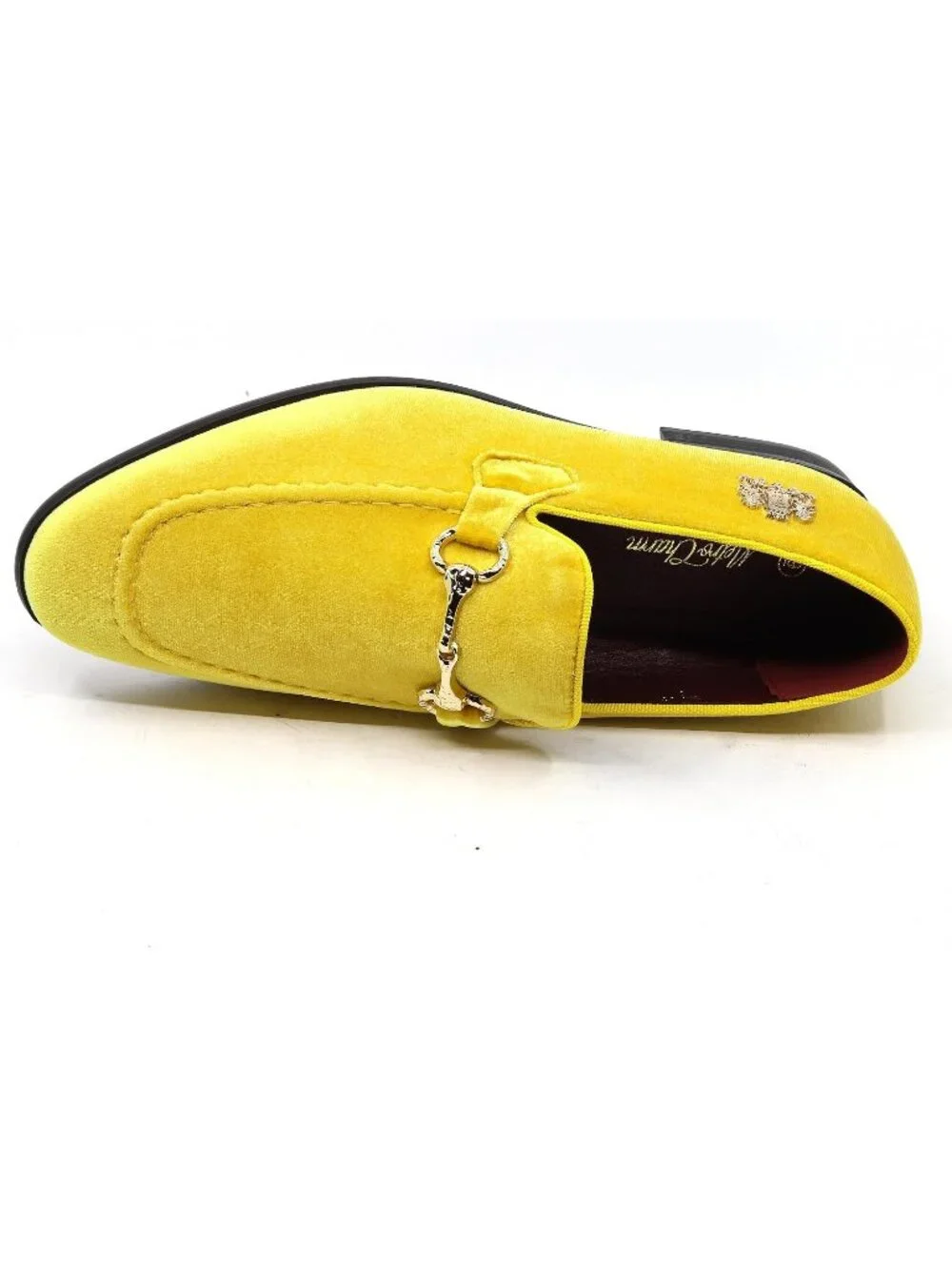 Metrocharm Men's Yellow Rubber Velvet Loafers Gold Buckle Slip On Classic Shoes